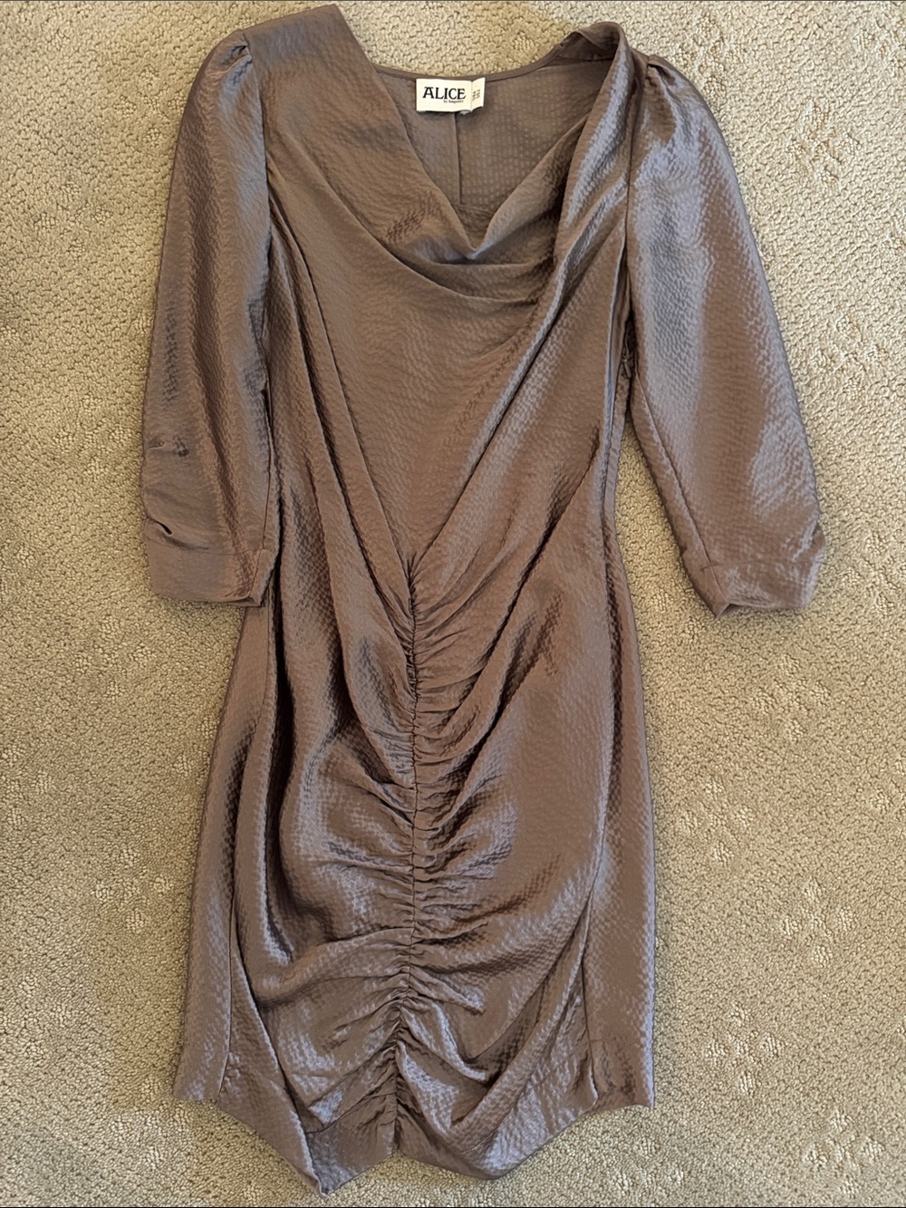 ALICE by Temperley Taupe Satin Ruched Mini Dress